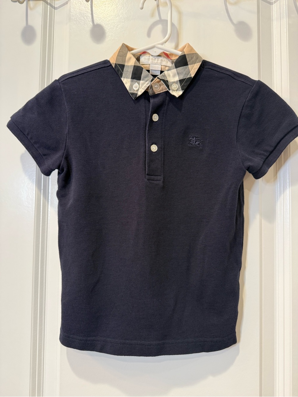 Burberry Navy Polo 5Y with Signature Collar